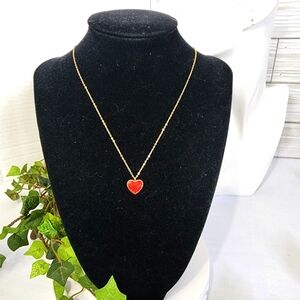 Minimalist 18k Gold Plated Steel Red Crystal Heart Pendant with Chain New